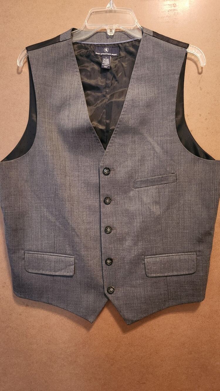 Hart Schaffner Marx Men's Size L Gray Wool Blend Vest 5 Button Waistcoat #529